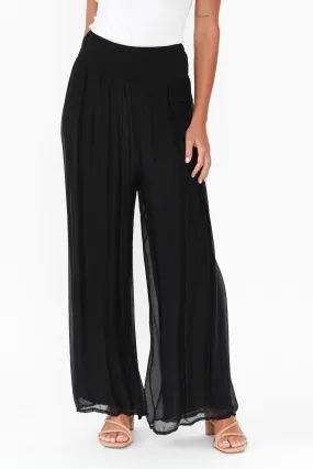 Laurier Black Silk Wide Leg Pants