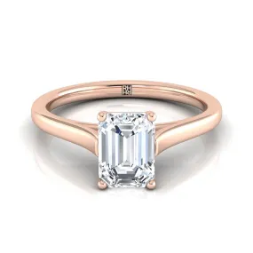 14K Rose Gold Emerald Cut  Elegant Cathedral Solitaire Engagement Ring