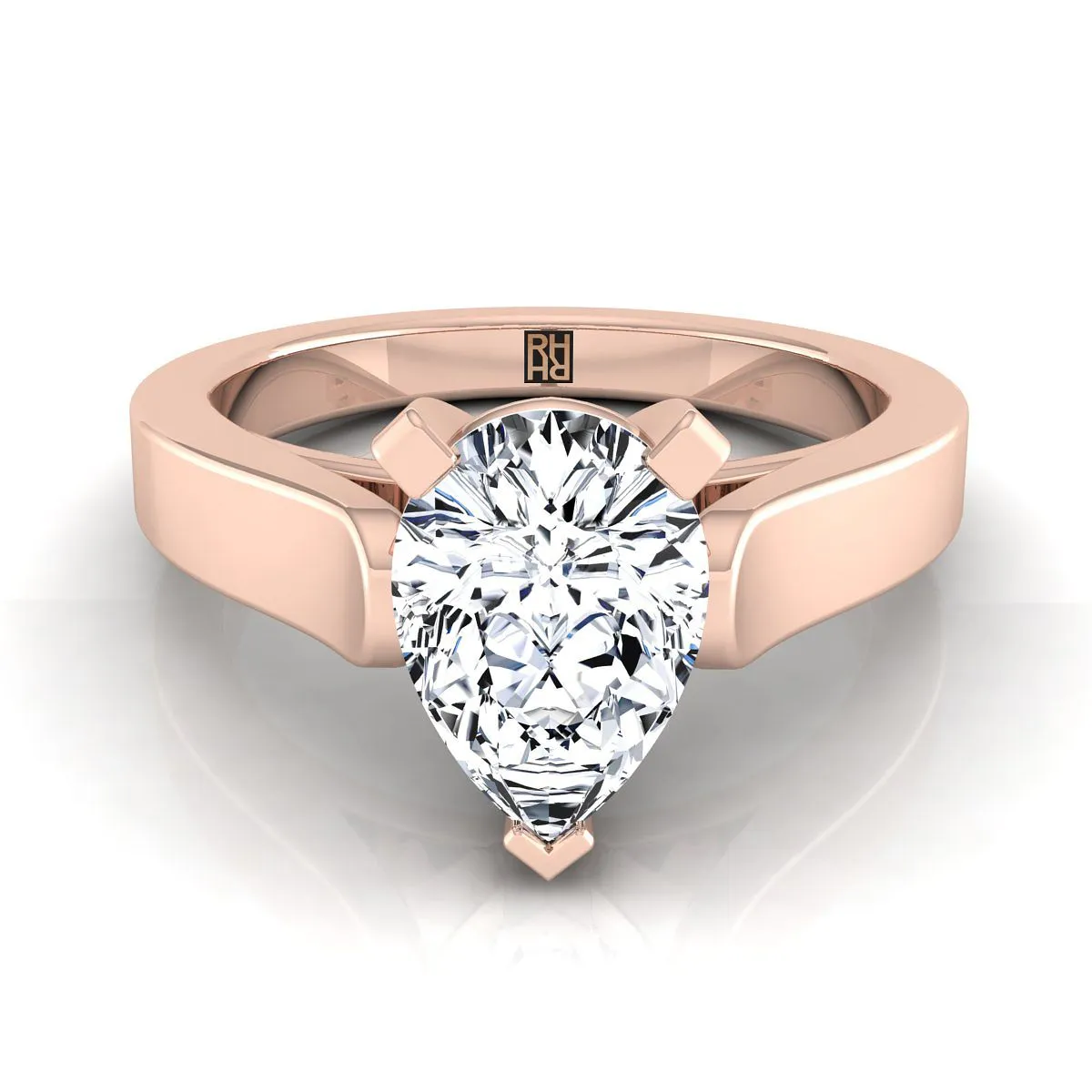 14K Rose Gold Pear Shape Center  Cathedral Style Solitaire Engagement Ring