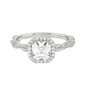 Asscher Cut Diamond Pavé Twisted Band Engagement Ring