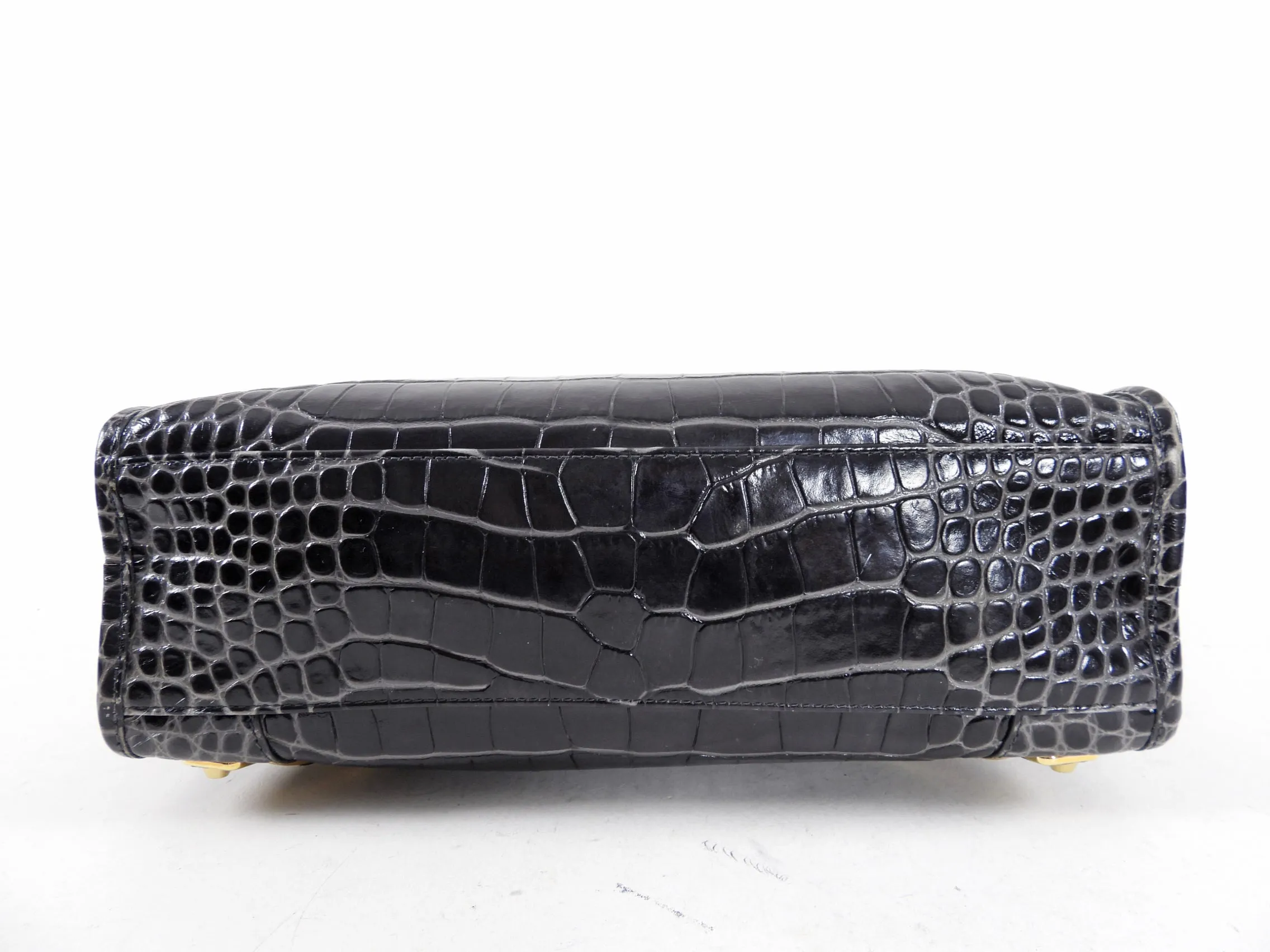 Balenciaga Dark Grey Croc Embossed Small Metallic Edge City Bag