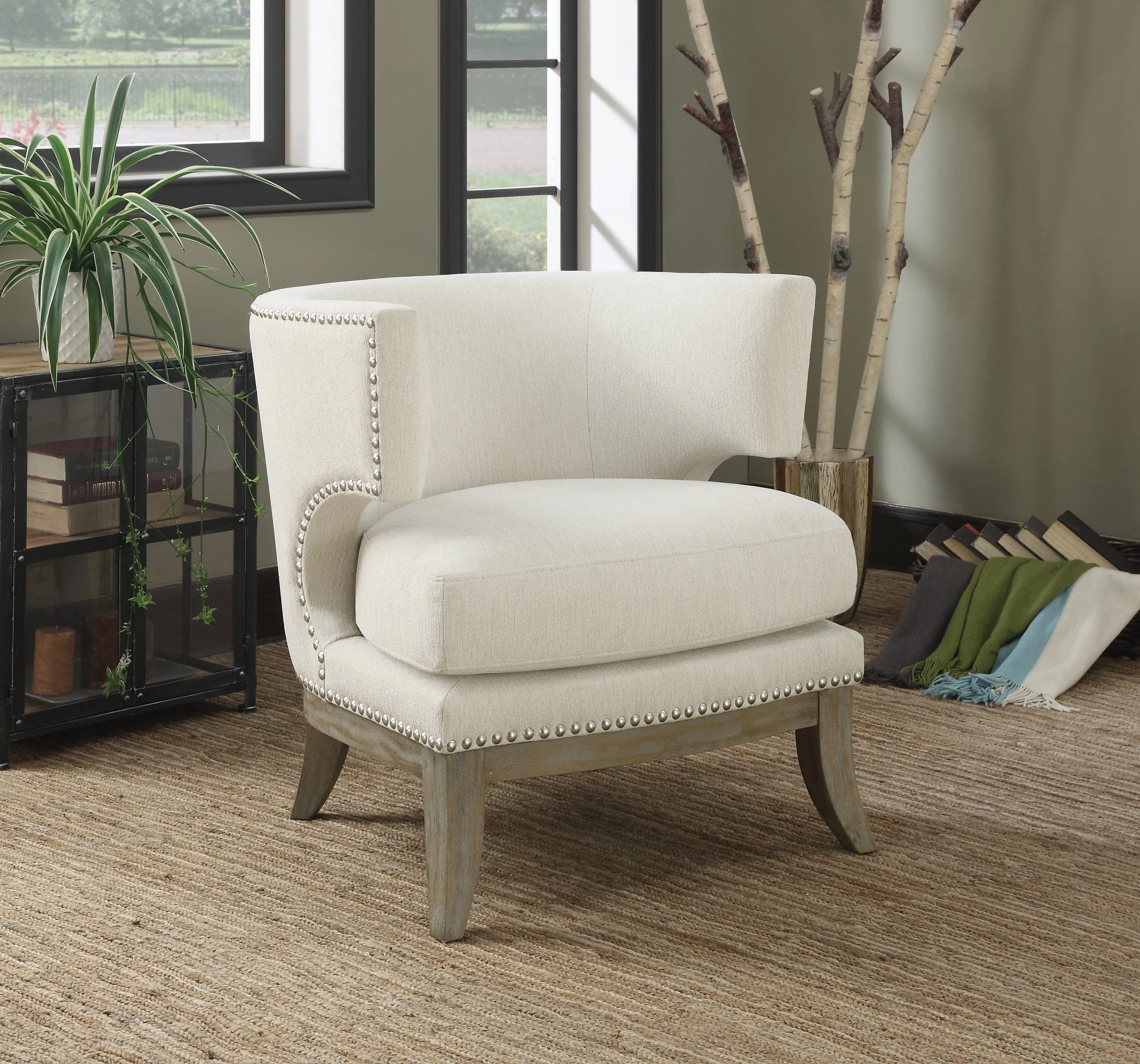 Barrel Back Accent Chair White And Weathered Grey - 902559