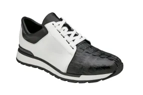 BELVEDERE TITAN Genuine Caiman Crocodile / Soft Italian Calf Shoe - Black/White 33631