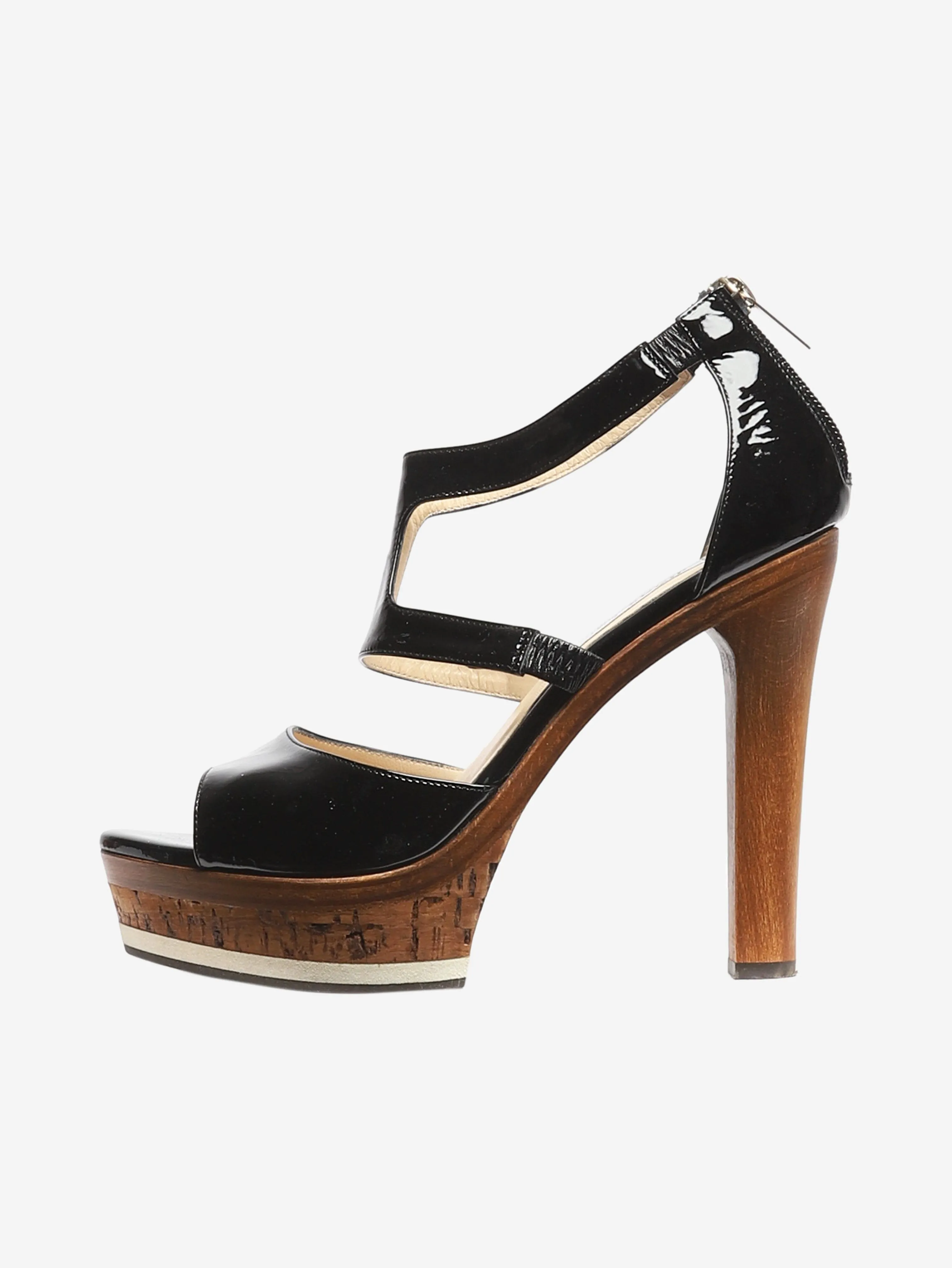 Black patent cork platform heels - size EU 38