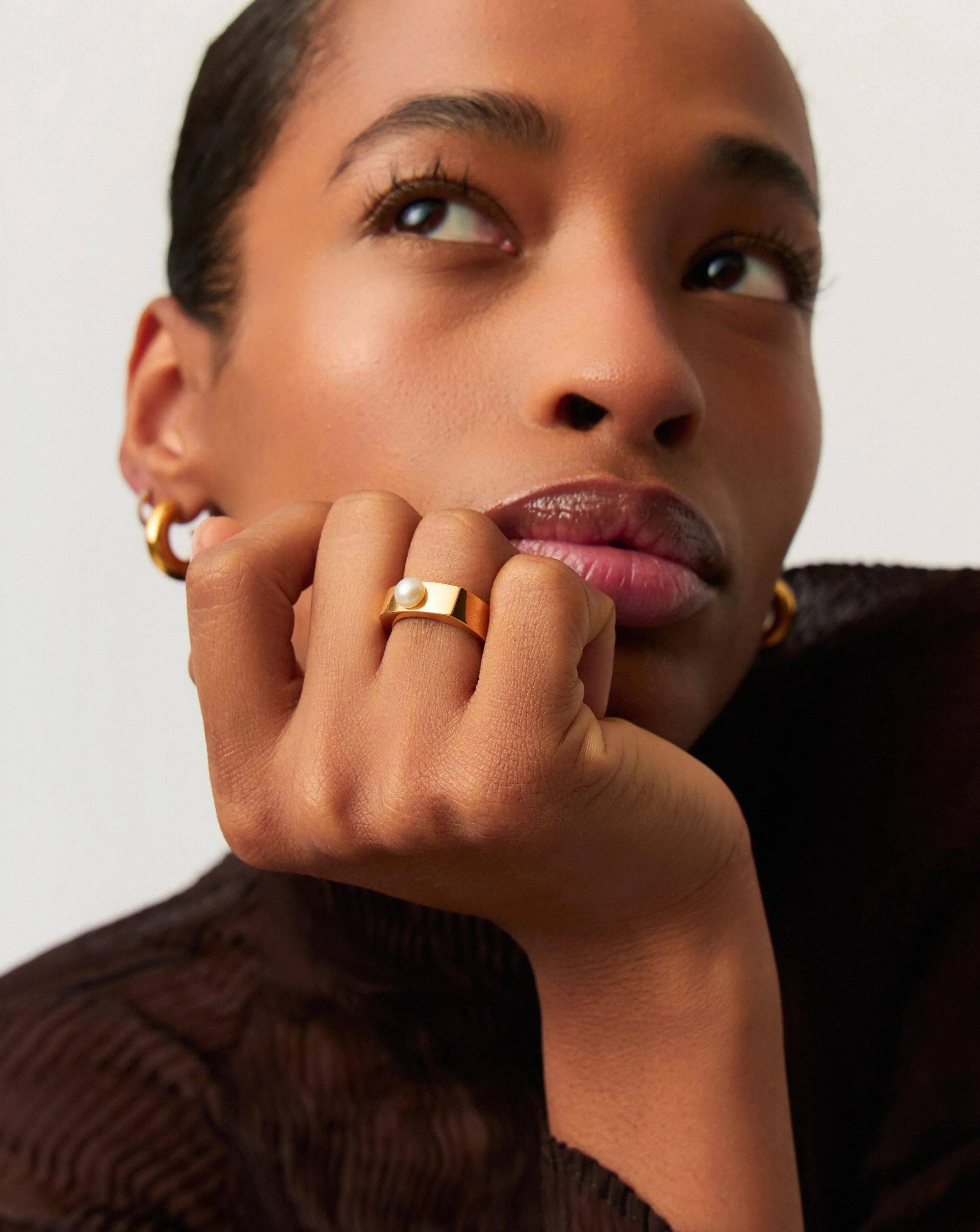 Button Pearl Square Chunky Ring | 18k Gold Plated Vermeil/Pearl