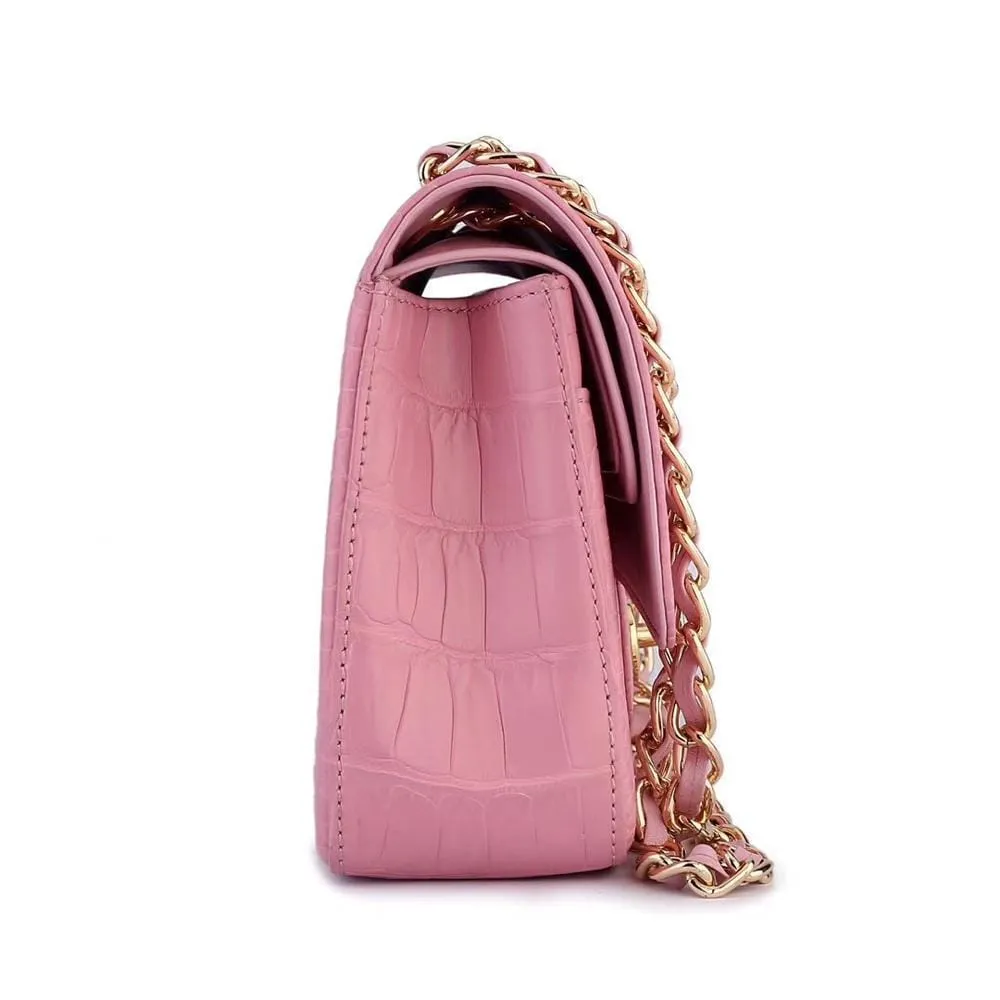 Crocodile Leather Classic Flap Chain Shoulder Bags For Women Pink