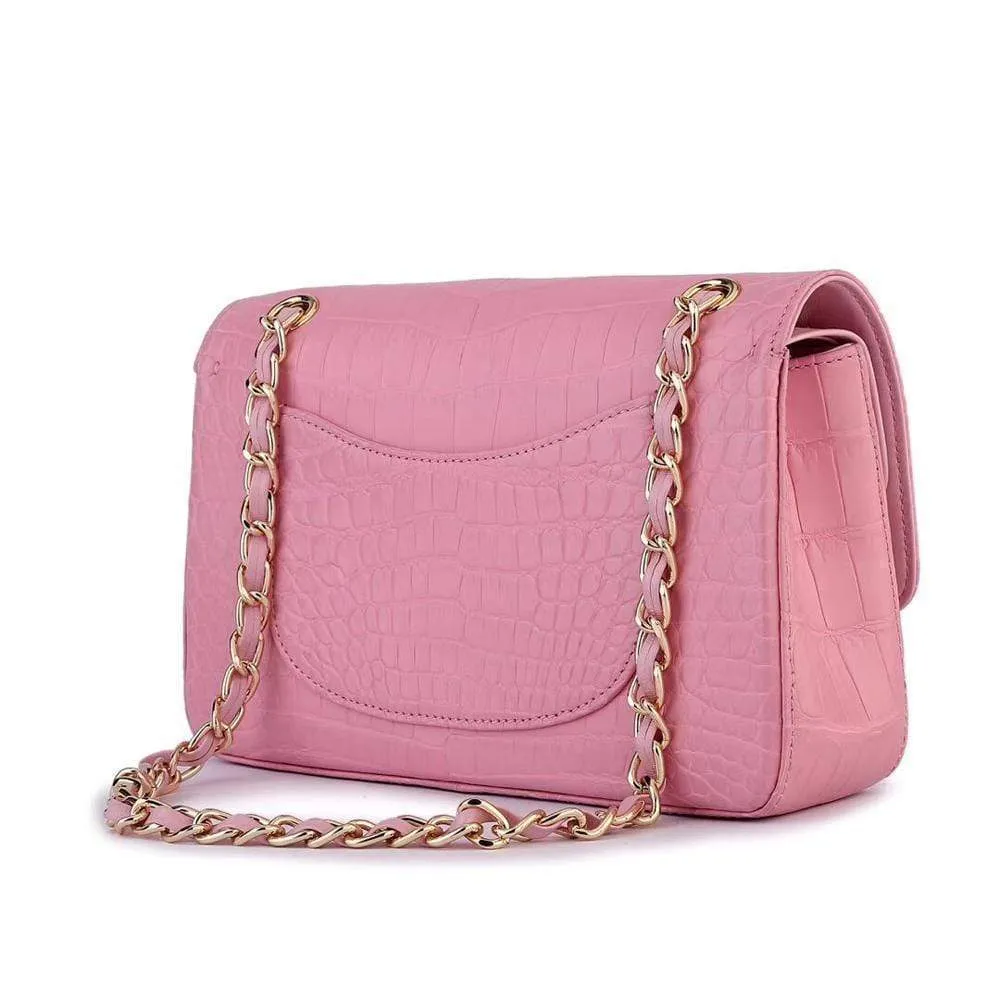 Crocodile Leather Classic Flap Chain Shoulder Bags For Women Pink