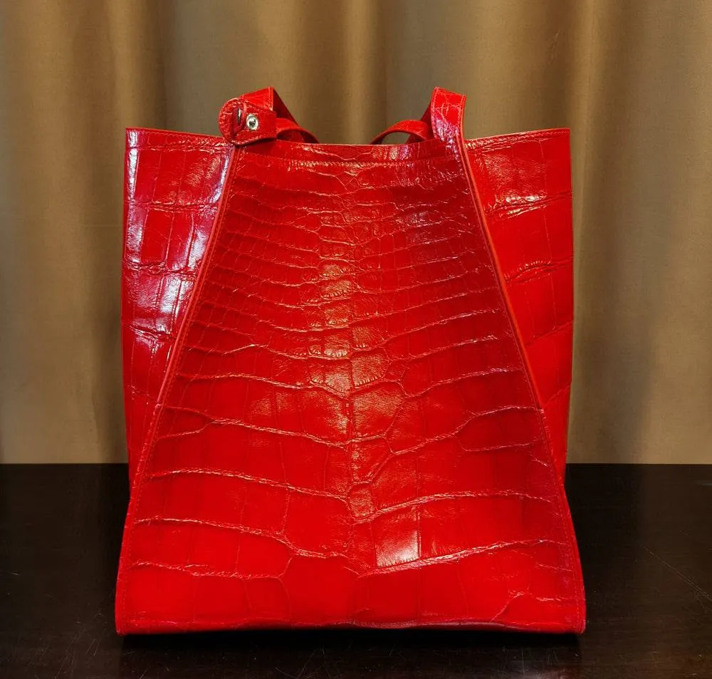 Crocodile Leather Large Shopper Tote Bag