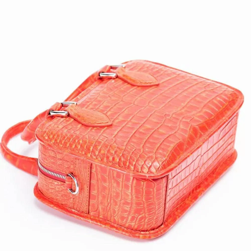 Crocodile Leather  Small Top Handle  Tote Bag Orange