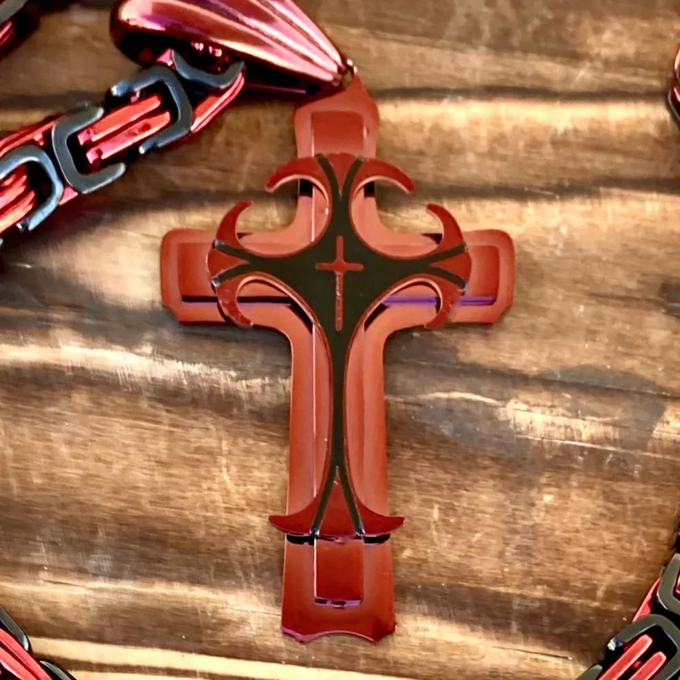 Cross - Risen Cross Red Pendant - Necklace - PEN833