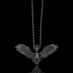 Crowned Skeleton Wings Sterling Silver Pendant