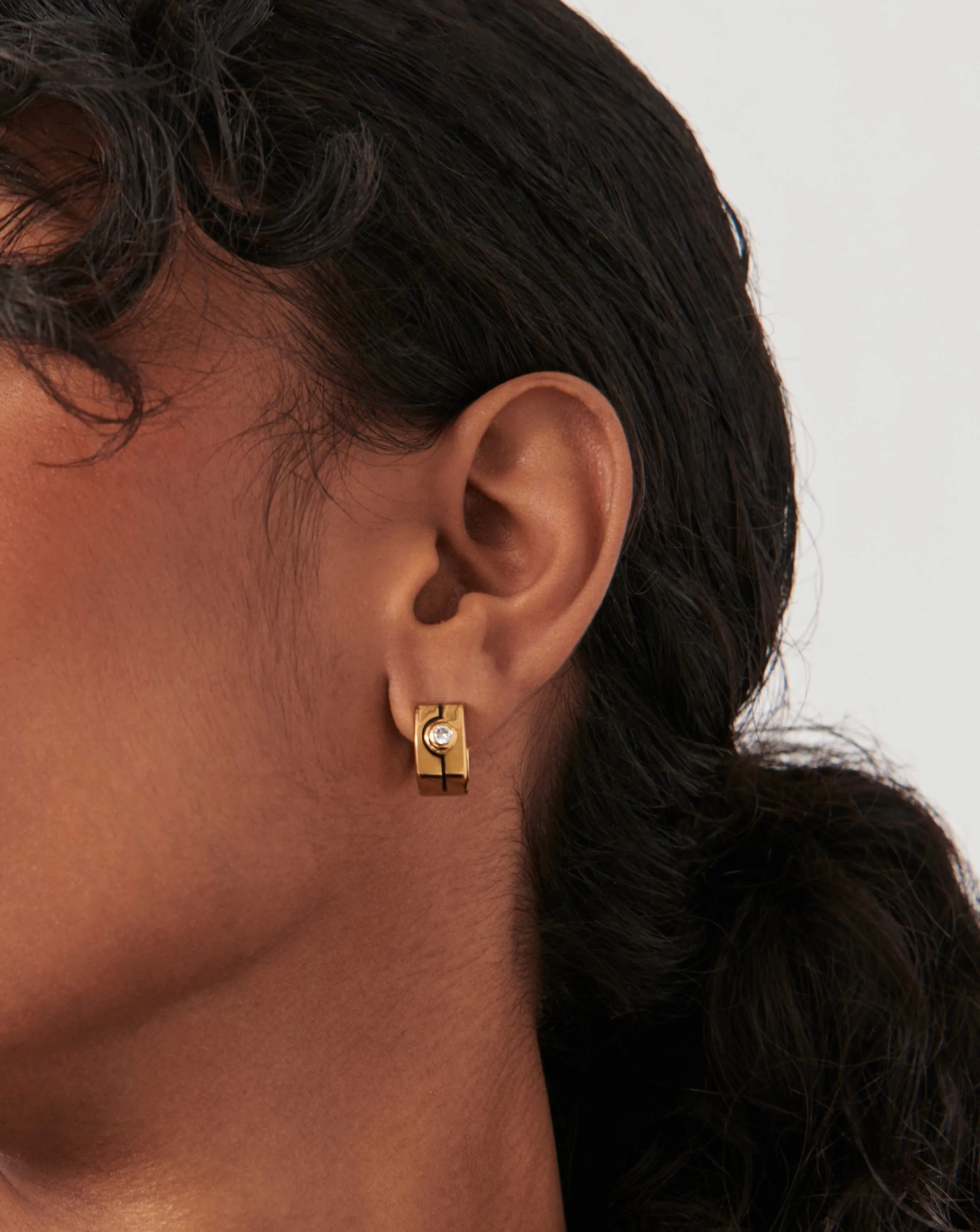 Enamel & Stone Square Mini Hoop Earrings