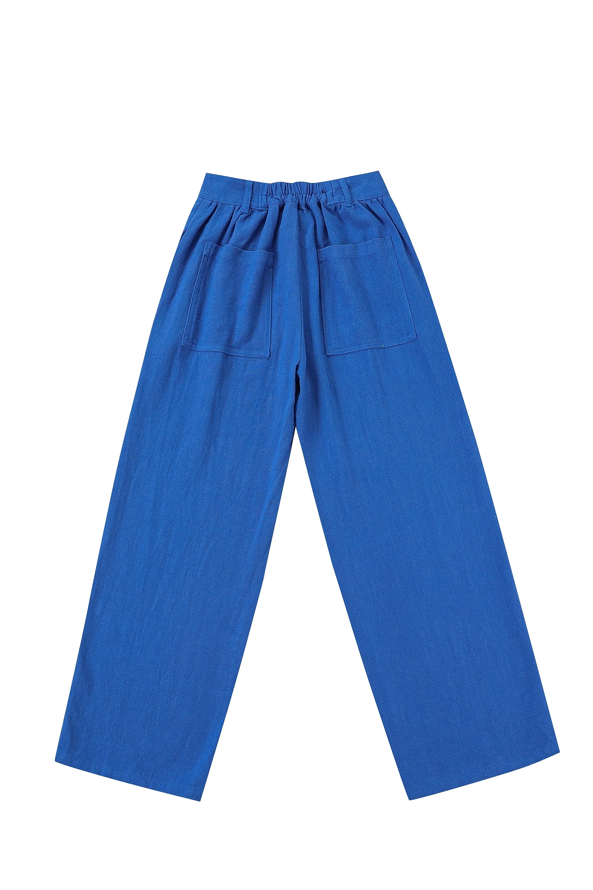 French Blue Linen Straight Leg Trousers