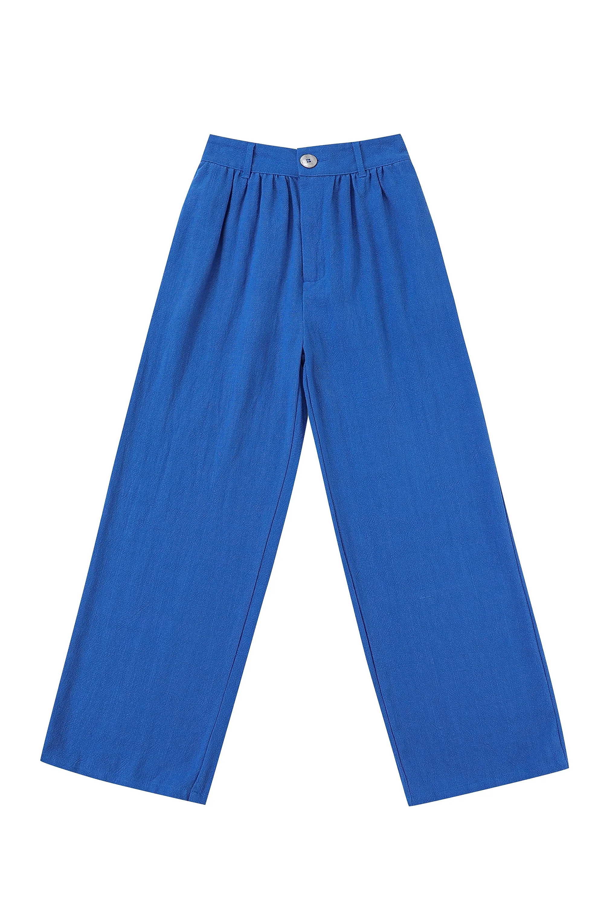 French Blue Linen Straight Leg Trousers