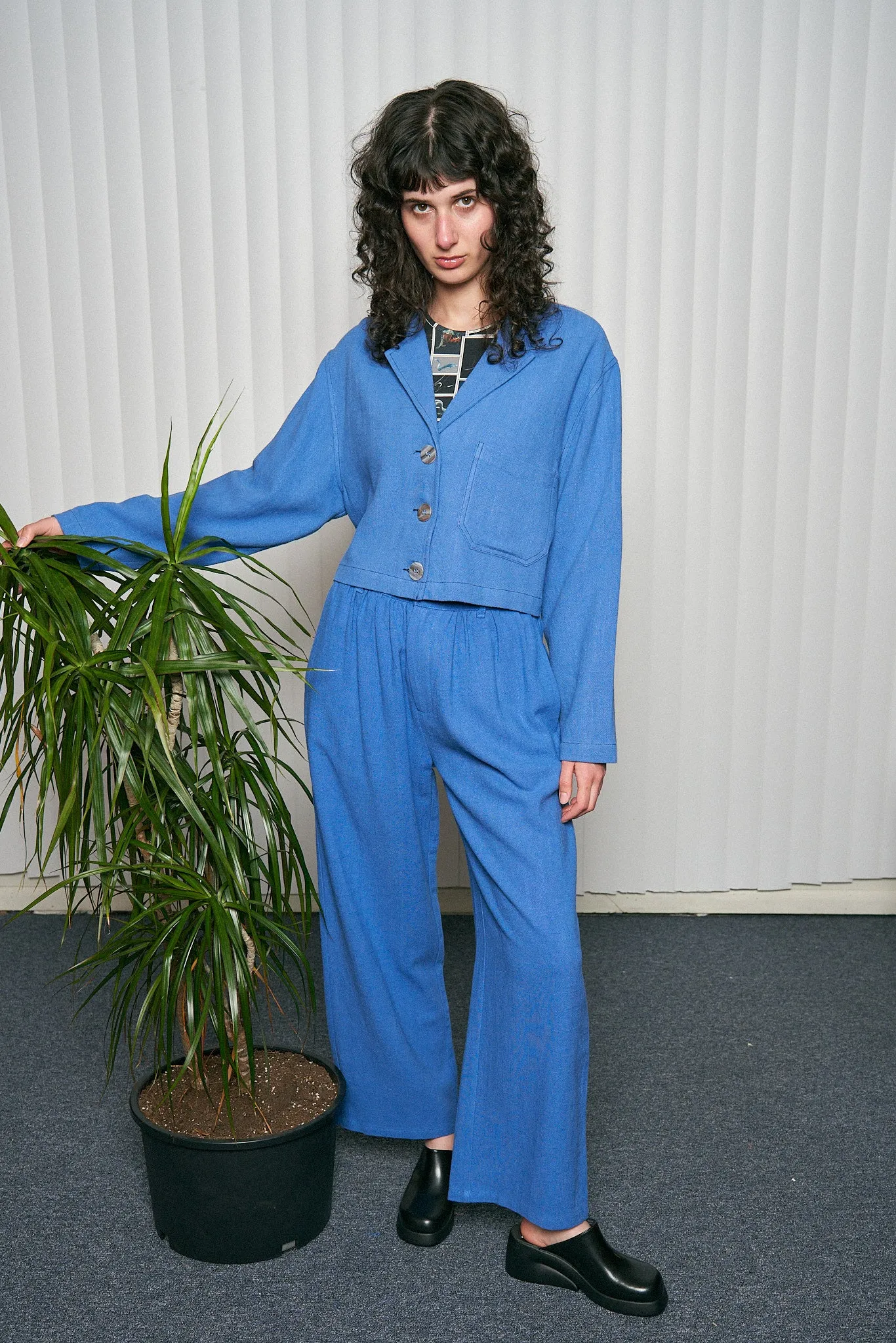 French Blue Linen Straight Leg Trousers