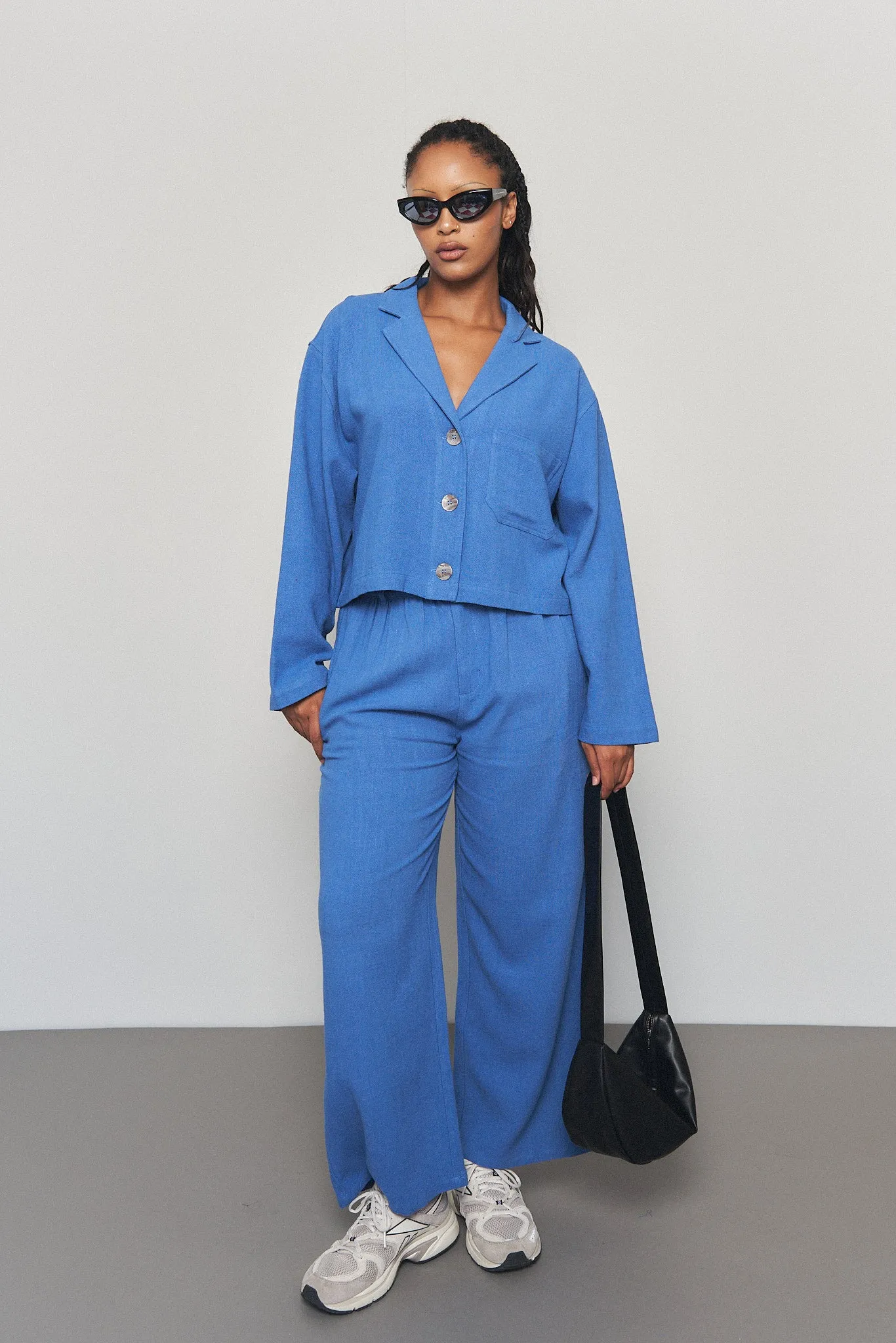 French Blue Linen Straight Leg Trousers