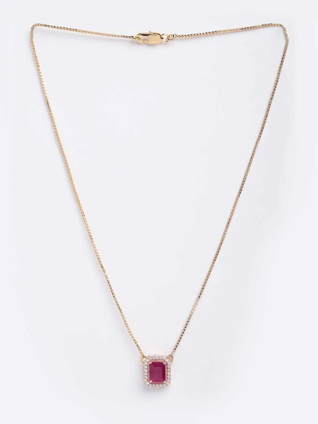 Gold-Plated Red CZ Stone Studded Pendant With Chain