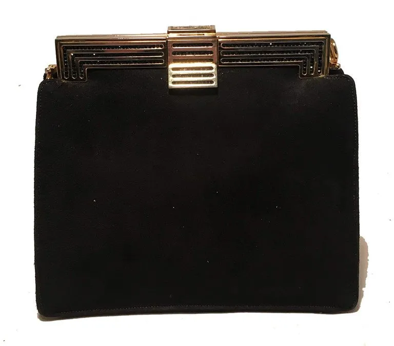 Judith Leiber Black Suede Evening Bag Clutch with Silk Tassel