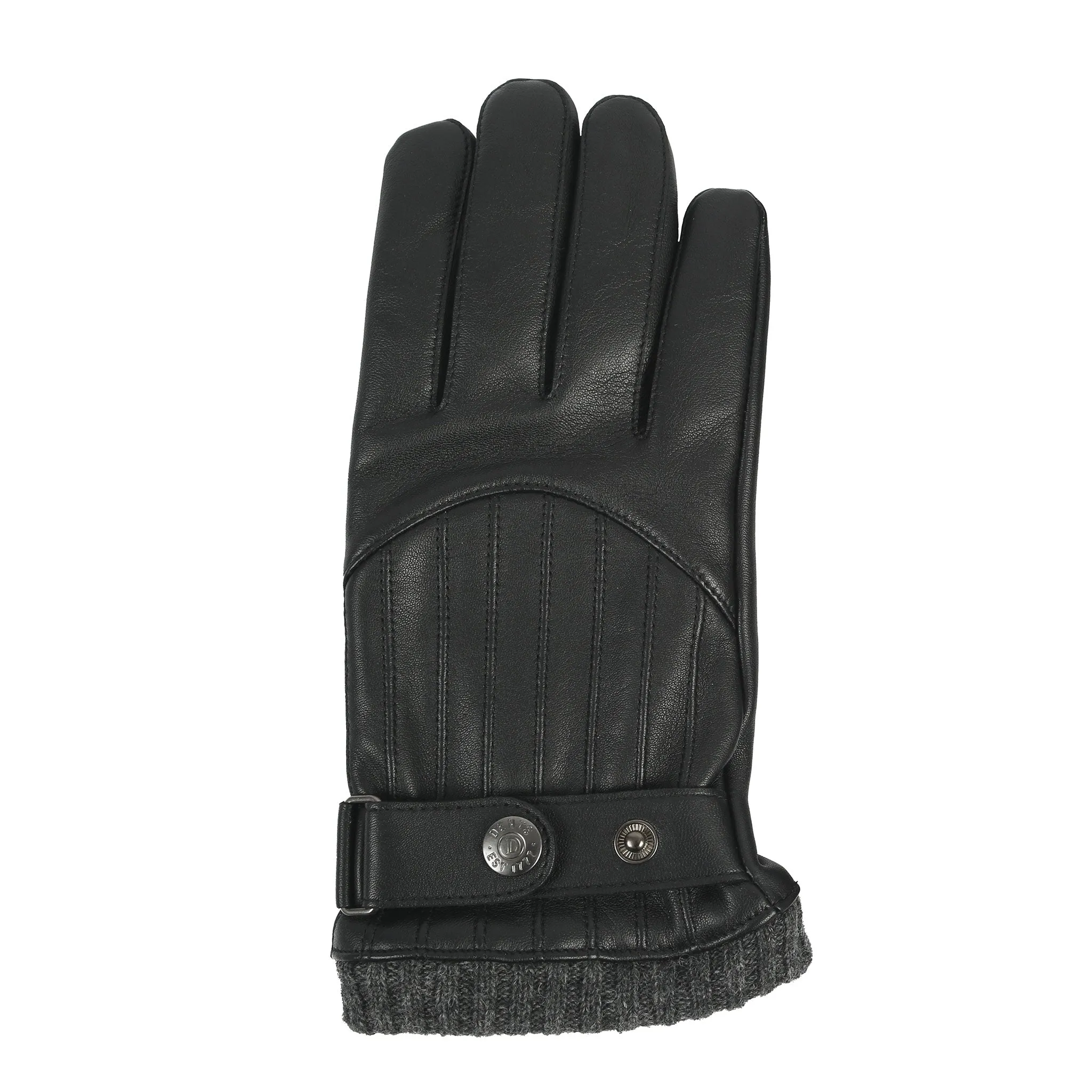 Men’s Touchscreen Wool Blend-Lined Leather Gloves with Vertical Stitch Design and Knitted Cuffs