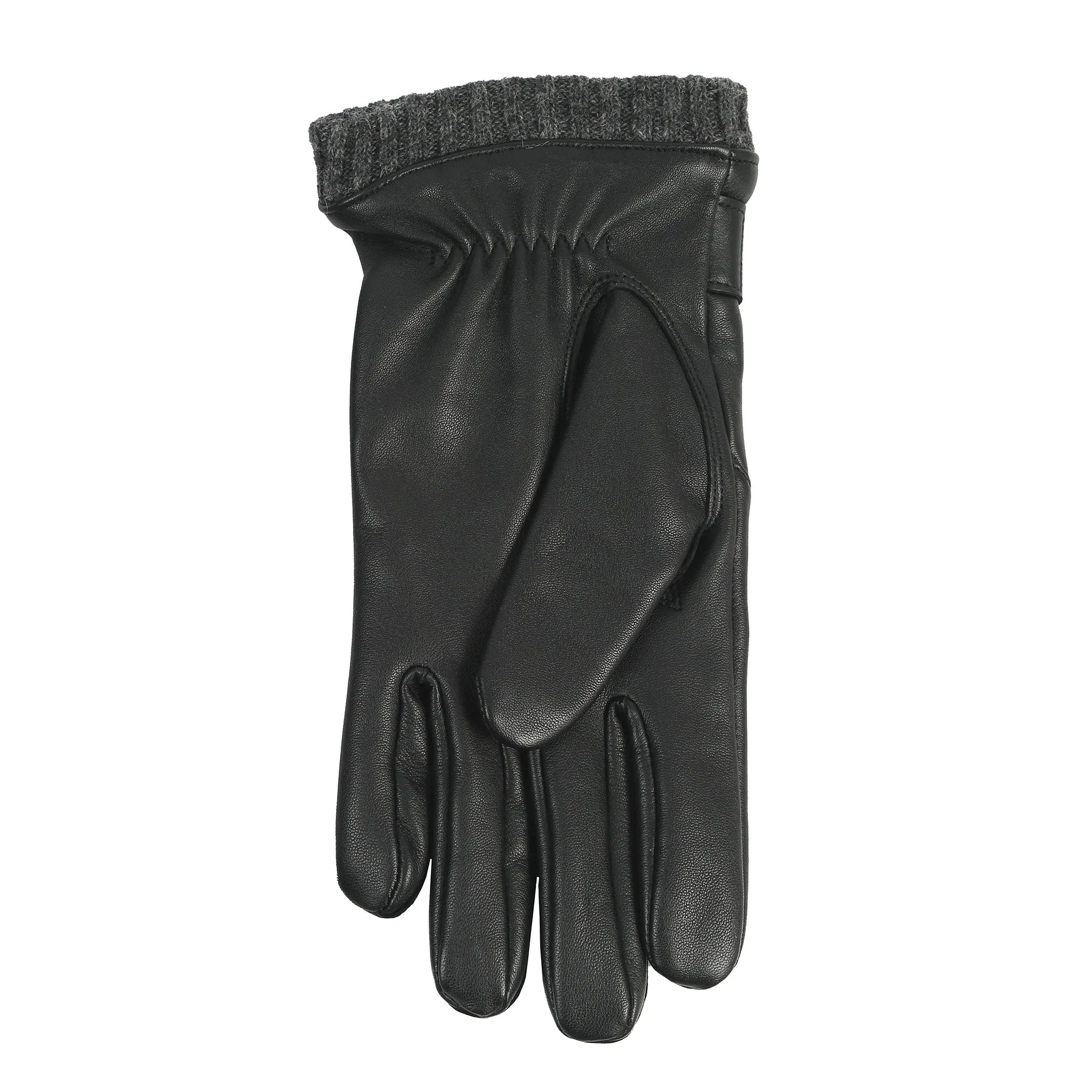 Men’s Touchscreen Wool Blend-Lined Leather Gloves with Vertical Stitch Design and Knitted Cuffs