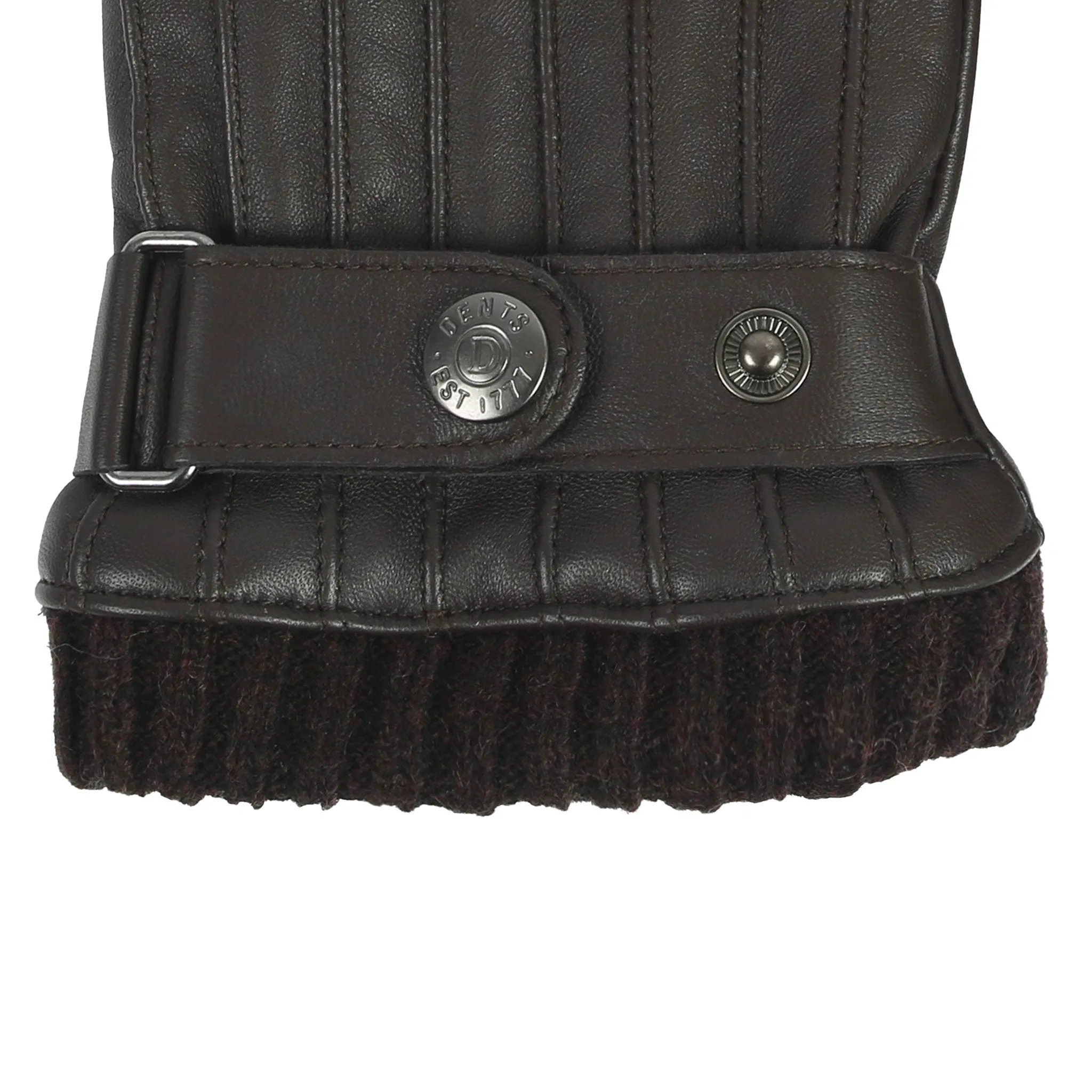 Men’s Touchscreen Wool Blend-Lined Leather Gloves with Vertical Stitch Design and Knitted Cuffs