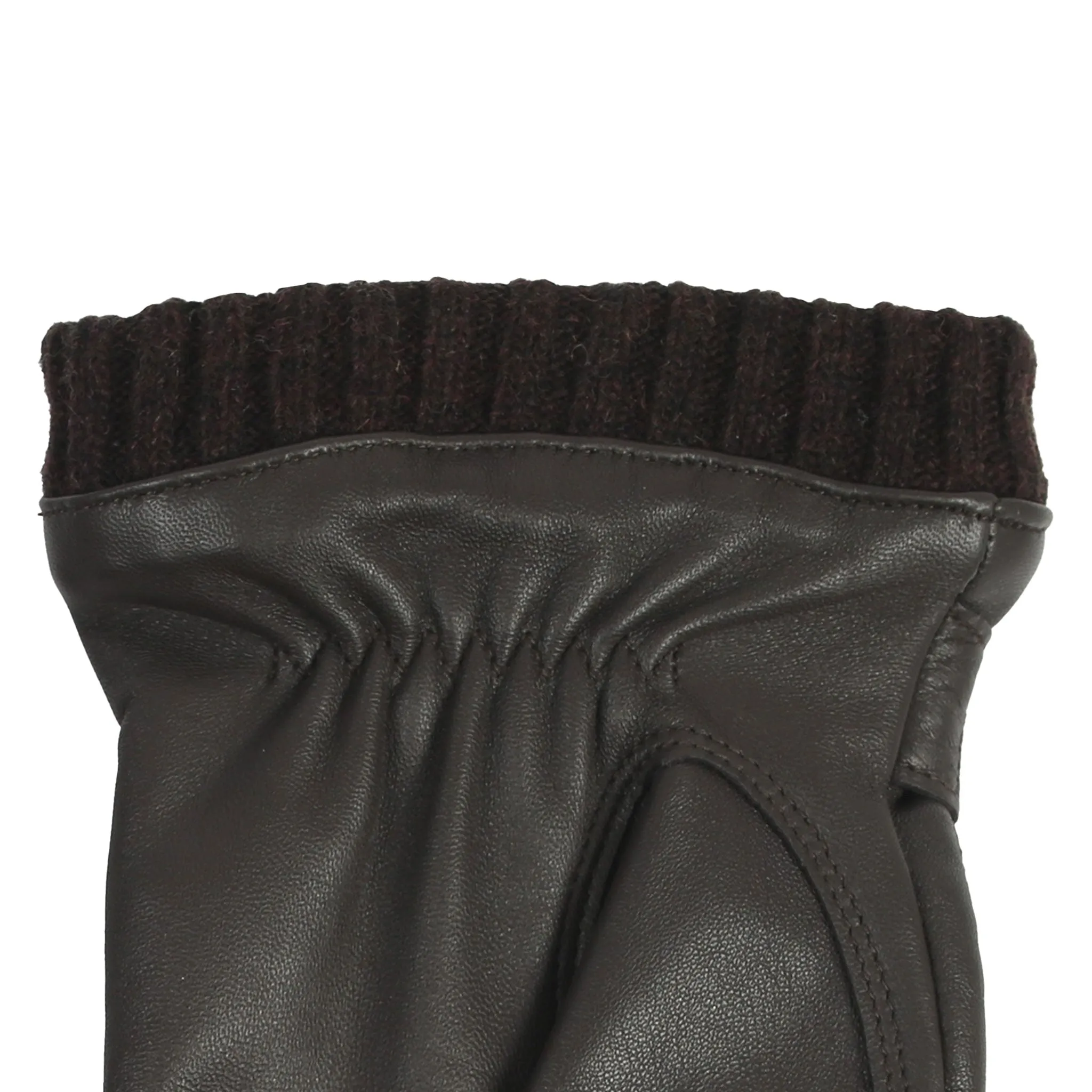 Men’s Touchscreen Wool Blend-Lined Leather Gloves with Vertical Stitch Design and Knitted Cuffs