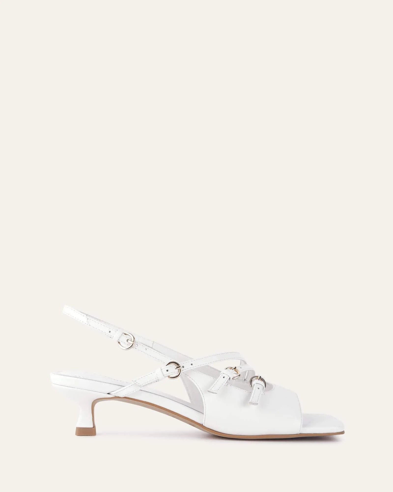 MONICA MID HEEL SANDALS WHITE LEATHER