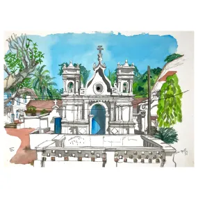 ORIGINAL WATERCOLOUR OF MAJORDA IN GOA, INDIA - ANDREW LOGAN 2007