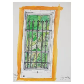 ORIGINAL WATERCOLOUR OF PLANTS BEHIND BARS - BY ANDREW LOGAN 1992