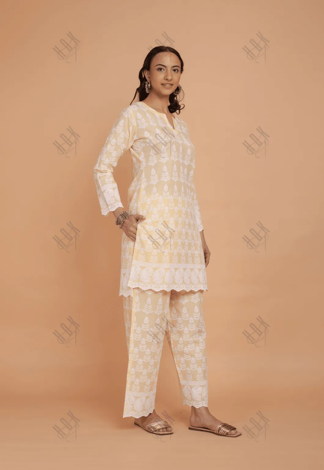 Saba Chikankari Kurta Set in Cotton - Yellow