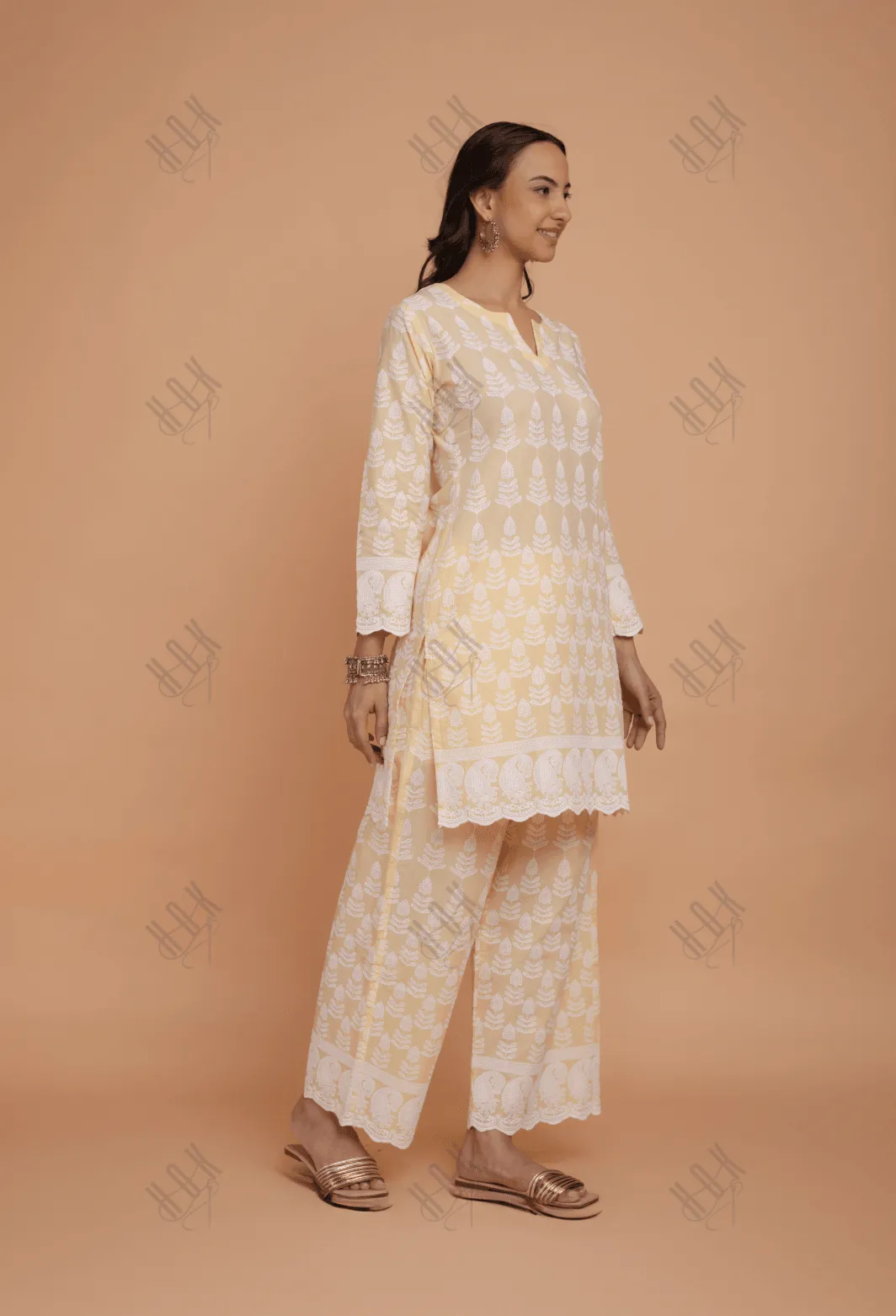 Saba Chikankari Kurta Set in Cotton - Yellow