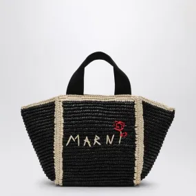 SILLO SMALL SHOPPING BAG IN BLACK RAFFIA-EFFECT MACRAMé