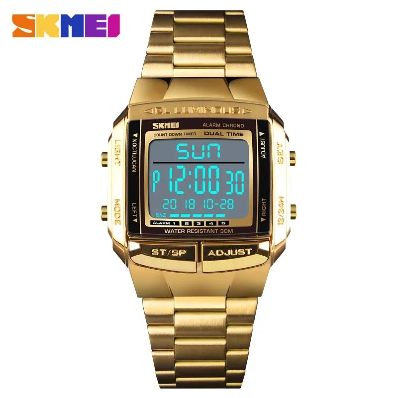 SKMEI 1381 Sports Fashion Digital Waterproof Stainless Steel Watches for Men