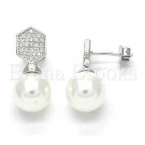 Sterling Silver 02.186.0071 Stud Earring, with Ivory Pearl and White Micro Pave, Polished Finish, Rhodium Tone