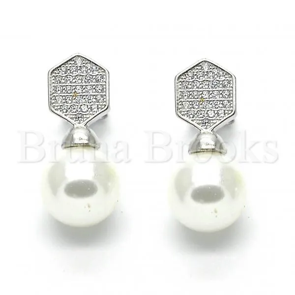 Sterling Silver 02.186.0071 Stud Earring, with Ivory Pearl and White Micro Pave, Polished Finish, Rhodium Tone