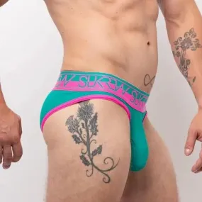 SUKREW Classic Briefs High-Cut Large Contoured Pouch Shiny Green & Pink Brief 16