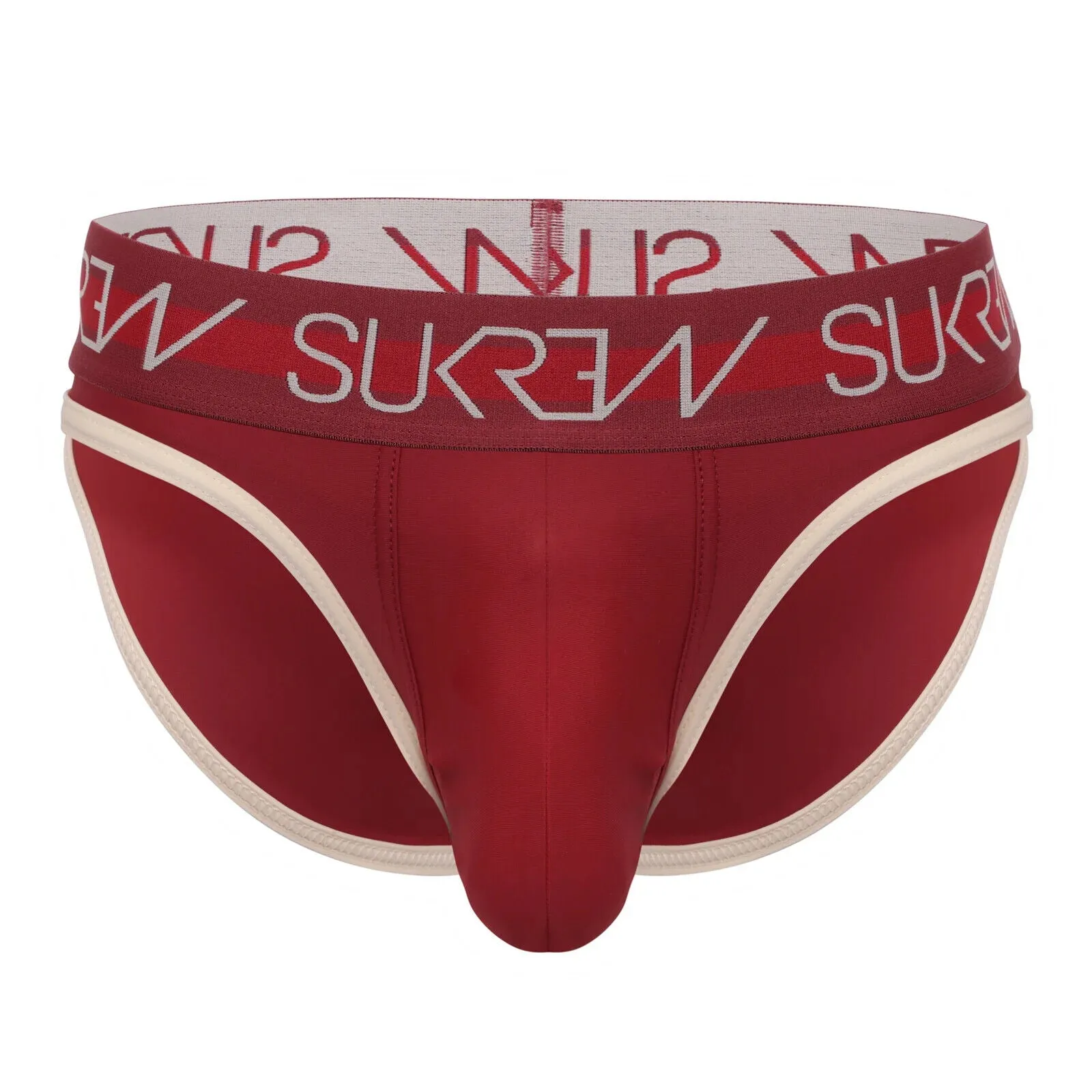 SUKREW Classic Briefs With High-Cut Front Unlined Brief Burgundy & Cream 28