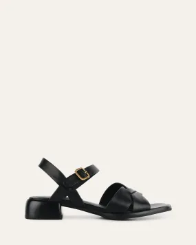 TEMPO FLAT SANDALS BLACK LEATHER