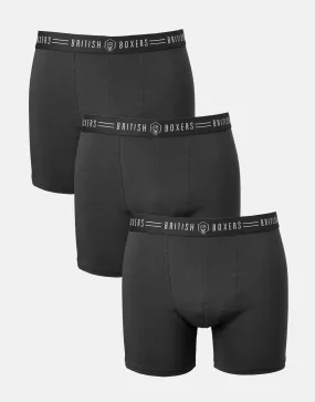 Three-pack British Boxers Men's Stretch Trunks – Coal Black