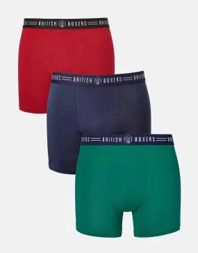 Three-pack British Boxers Men's Stretch Trunks – Heritage Colours